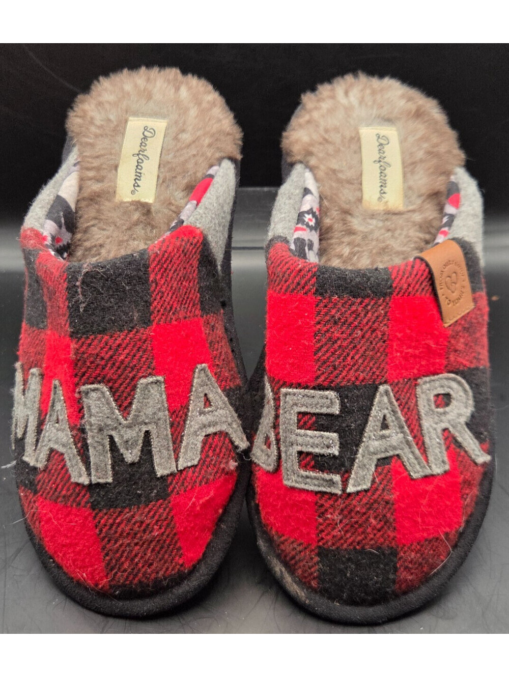 Dearfoams Women's Mama Bear Red/Black Plaid Clog Slippers - Size Small (US 5-6)